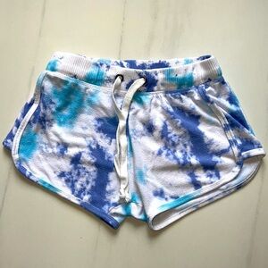 Purple and Blue Vintage Havana Tie Dye Shorts with Drawstring Waist Size S